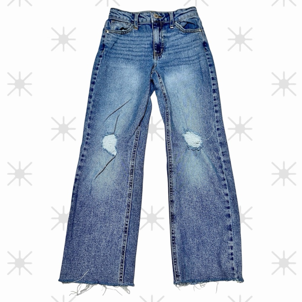 Art Class Girls Jeans Size 10 Distressed Wide Leg Flare Raw Hem Light Wash Y2K